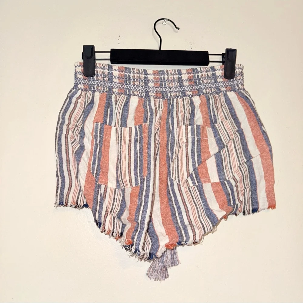 Rewash Striped High Waist Tassel Shorts in Blue, Orange, White